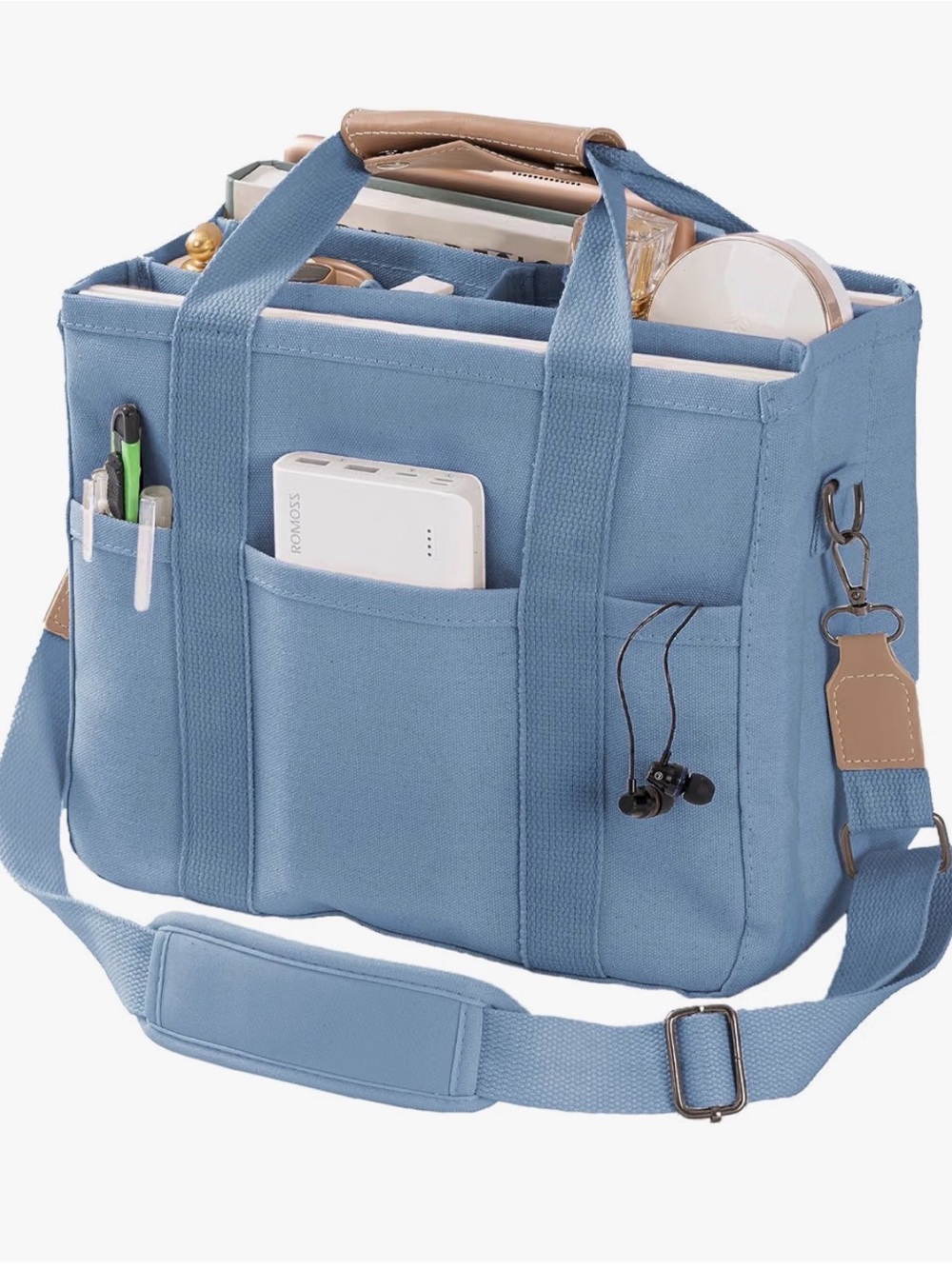 Blue Canvas Organizer Tote Bag